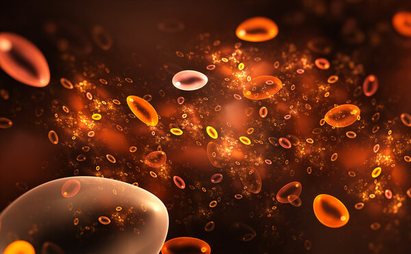 Red blood cells flowing through vein for use with projects on science, research, biology and education