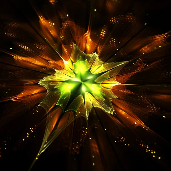 Flor fractal naranja, verde, amarilla, ilustración —  Fotos de Stock