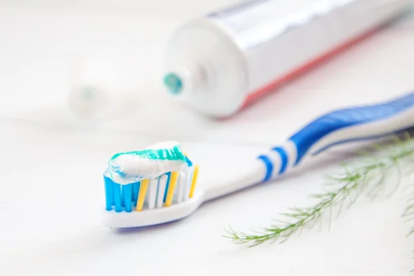 Teeth brush and paste tube dental hygiene — Stock Photo, Image