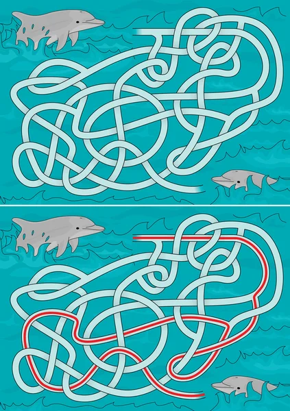 Labirinto di delfini illustrato — Vettoriale Stock