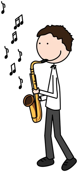 Happy kid spelar saxofon — Stock vektor