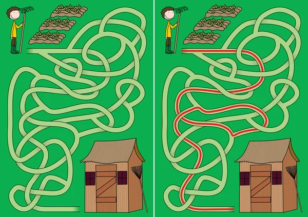 Illustrated Gardening maze — Stock Vector