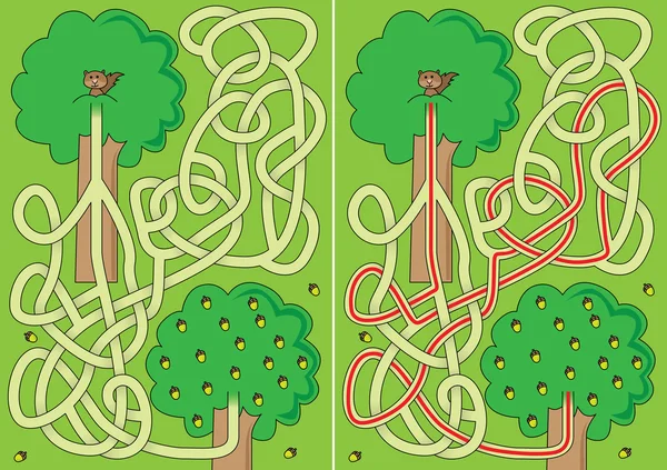 Labyrinthe d'écureuils illustré — Image vectorielle