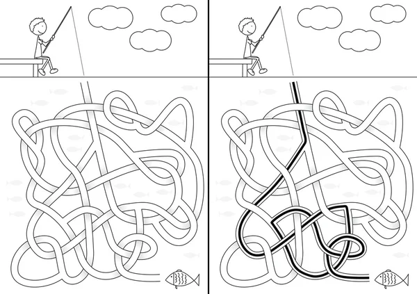 Иллюстрированный рыболовный лабиринт — стоковый вектор