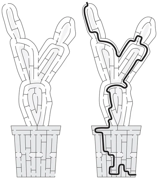 Labirin Kaktus Untuk Anak Anak Dengan Solusi - Stok Vektor