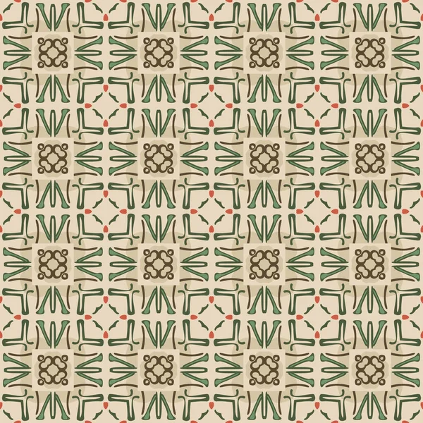 Motif Illustré Sans Couture Composé Éléments Abstraits Beige Rouge Vert — Image vectorielle