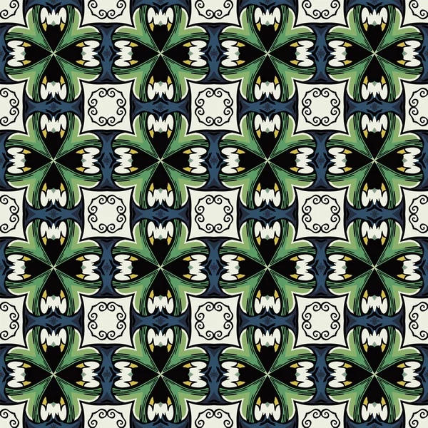 Patrón Ilustrado Sin Costuras Hecho Elementos Abstractos Blanco Azul Verde — Vector de stock