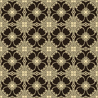 Bej ve siyah olarak soyut elementlerden yapılmış kusursuz resimli desen