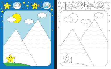 İnce motor becerilerini geliştirmek için okul öncesi çalışma çizelgesi - dağ tepelerindeki kesik çizgileri izlemek
