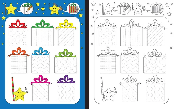Feuille Travail Préscolaire Pour Pratique Motricité Fine Tracer Des Lignes — Image vectorielle