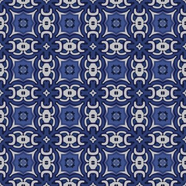 Bej ve mavi tonlarında soyut elementlerden yapılmış kusursuz resimli desen