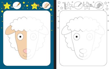 İnce motor becerilerini geliştirmek için okul öncesi çalışma çizelgesi - kesik çizgilerin izi - bir koyunun çizimini tamamla