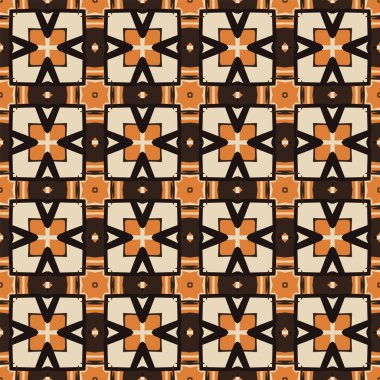 Bej, turuncu, kahverengi ve siyah olan soyut elementlerden yapılmış kusursuz desenli.