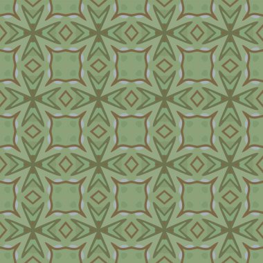 Kahverengi, gri ve yeşil tonlarda soyut elementlerden oluşan kusursuz desenli.