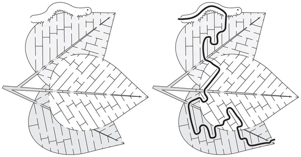 Labirin Ulat Untuk Anak Anak Dengan Solusi Hitam Dan Putih - Stok Vektor