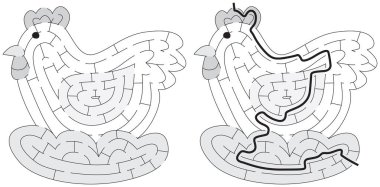 Siyah beyaz çözümü olan çocuklar için tavuk labirenti