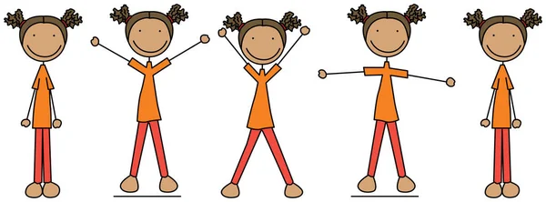 Cartoon Διανυσματική Απεικόνιση Ενός Κοριτσιού Άσκηση Jumping Jacks — Διανυσματικό Αρχείο