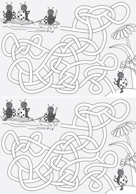 Siyah beyaz çözümü olan çocuklar için uğur böceği labirenti