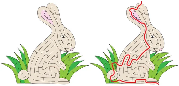 解決策を持つ子供のためのバニー迷路 — ストックベクタ