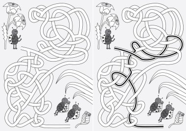 Siyah beyaz çözümü olan çocuklar için uğur böceği labirenti