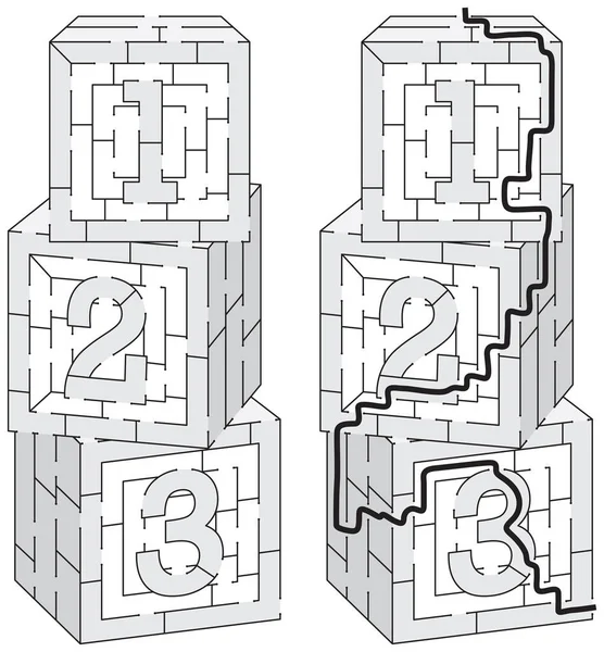 Labyrinthe 123 Blocs Pour Les Enfants Avec Une Solution Noir — Image vectorielle
