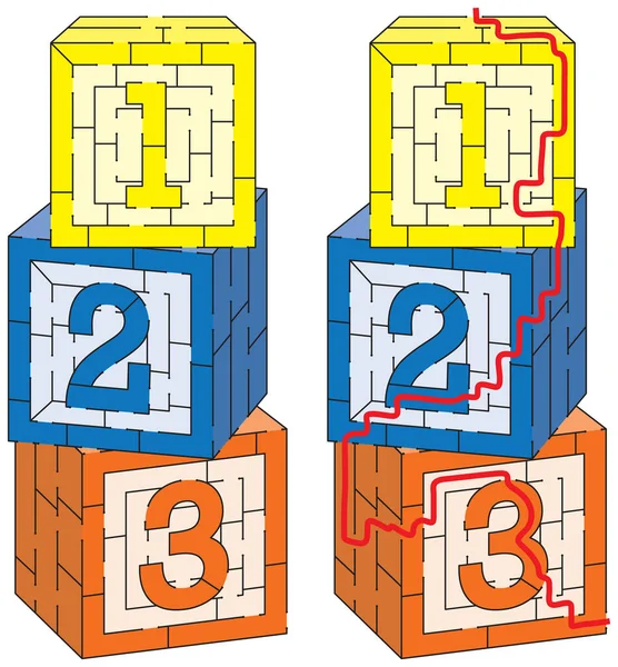 Labyrinthe 123 Blocs Pour Les Enfants Avec Une Solution — Image vectorielle