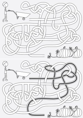 Siyah beyaz çözümü olan çocuklar için balkabağı hasat labirenti