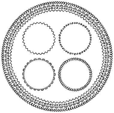 Siyah el çizimi daire çerçeveleri kümesi