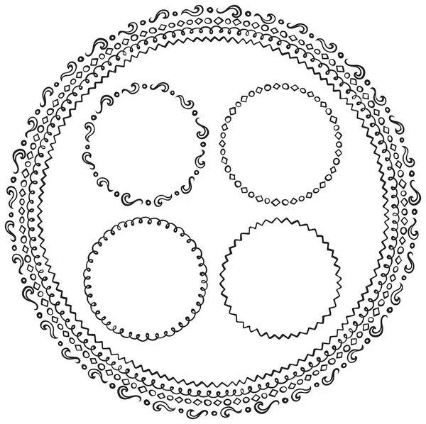Set Von Schwarzen Handgezeichneten Kreisrahmen — Stockvektor