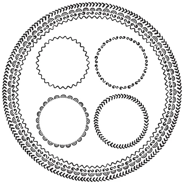 Sada Černých Ručně Kreslených Kruhových Rámců — Stockový vektor