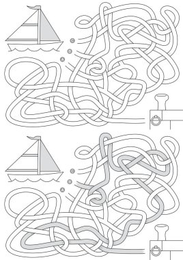 Siyah beyaz çözümü olan çocuklar için yelkenli labirenti