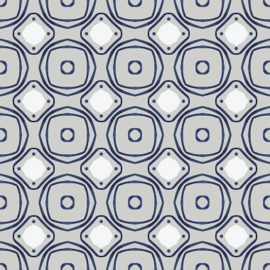 Beyaz, açık gri ve mavi tonlarında soyut elementlerden oluşan kusursuz desenli.