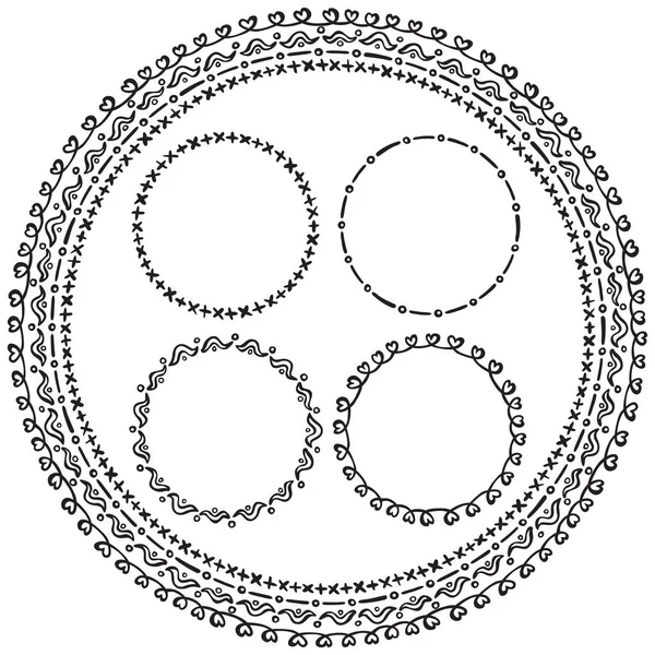 Set Von Schwarzen Handgezeichneten Kreisrahmen — Stockvektor