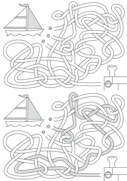 Labirinto Veleiro Para Crianças Com Uma Solução Preto Branco —  Vetores de Stock