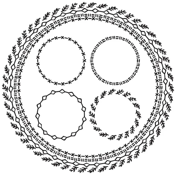 Conjunto Molduras Circulares Pretas Desenhadas Mão — Vetor de Stock