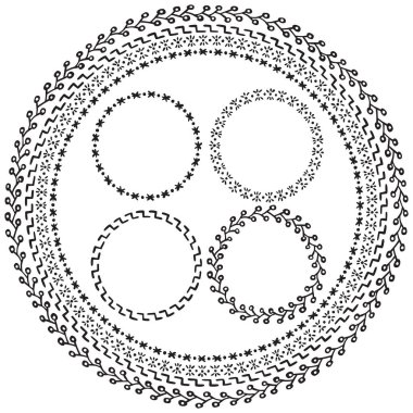 Siyah el çizimi daire çerçeveleri kümesi