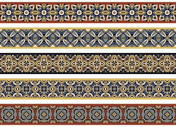 Ensemble Cinq Bordures Décoratives Illustrées Éléments Abstraits Beige Jaune Rouge — Image vectorielle
