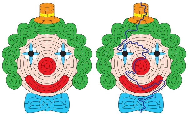 Clown Doolhof Voor Kinderen Met Een Oplossing — Stockvector