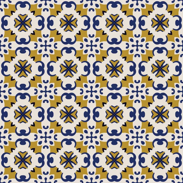 Seamless Illustrated Pattern Made Abstract Elements Beige Yellow Shades Blue — Stock Vector