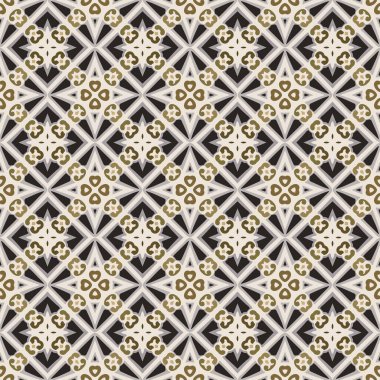 Bej, siyah, kahverengi ve gri renkli soyut elementlerden oluşan kusursuz çizilmiş desen