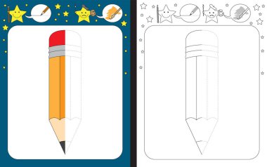 İnce motor becerileri çalışmak için okul öncesi çalışma tablosu - kesik çizgilerin izi - kalem çizimini tamamla