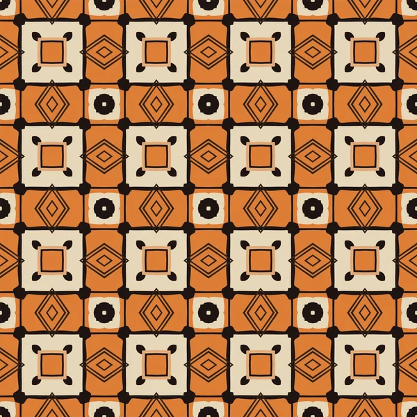 Patrón Ilustrado Sin Costuras Hecho Elementos Abstractos Beige Naranja Negro — Vector de stock