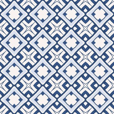 Bej ve mavi tonlarında soyut elementlerden yapılmış kusursuz resimli desen