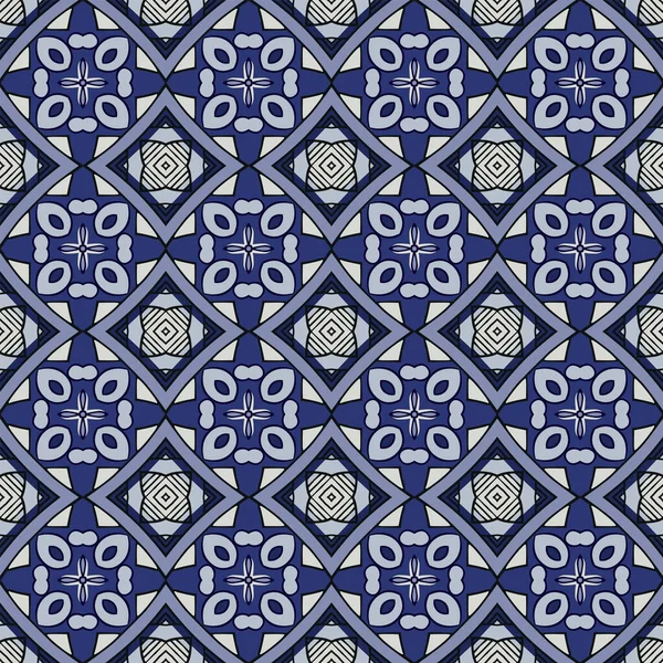 Nahtlos Illustriertes Muster Aus Abstrakten Elementen Weiß Und Blautönen — Stockvektor