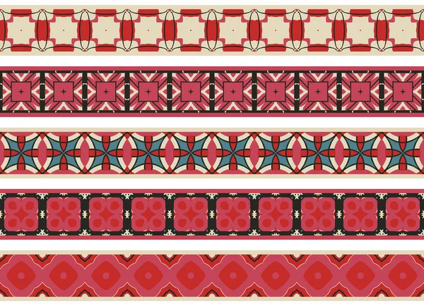 Conjunto Cinco Bordas Decorativas Ilustradas Feitas Elementos Abstratos Bege Rosa — Vetor de Stock