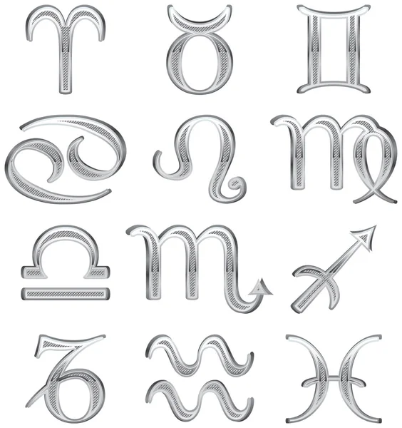 Signos del Zodíaco de Plata — Archivo Imágenes Vectoriales
