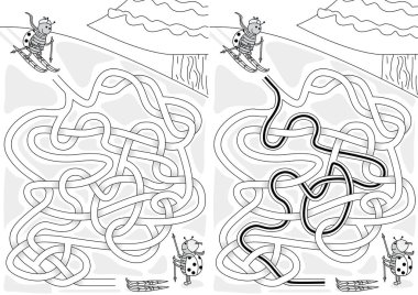 Kar yamacındaki bir kış labirentinin komik bir temsili. Kayak yapmaya başlayan bir uğur böceğinin ve bitiş çizgisinde siyah beyaz bekleyen bir diğerinin yer aldığı bir çizgi film.