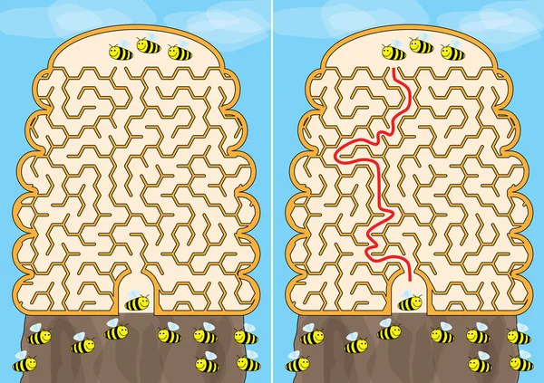 Labyrinthe d'abeilles illustré — Image vectorielle