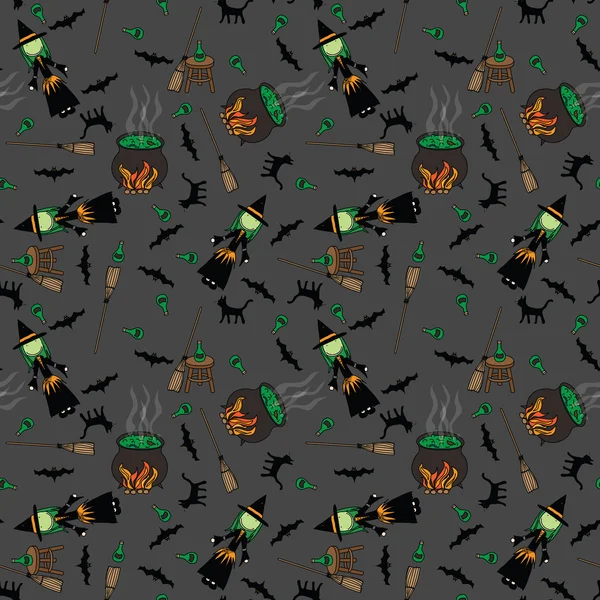 Little Witch Seamless Pattern — Stock Vector