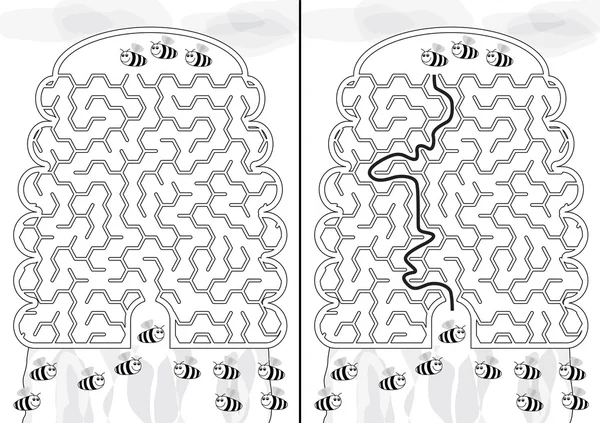 Labirin Lebah Bergambar - Stok Vektor